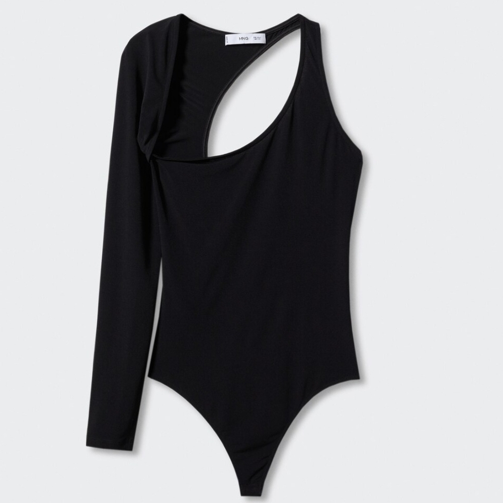 Black Asymmetrical Long Sleeve Bodysuit